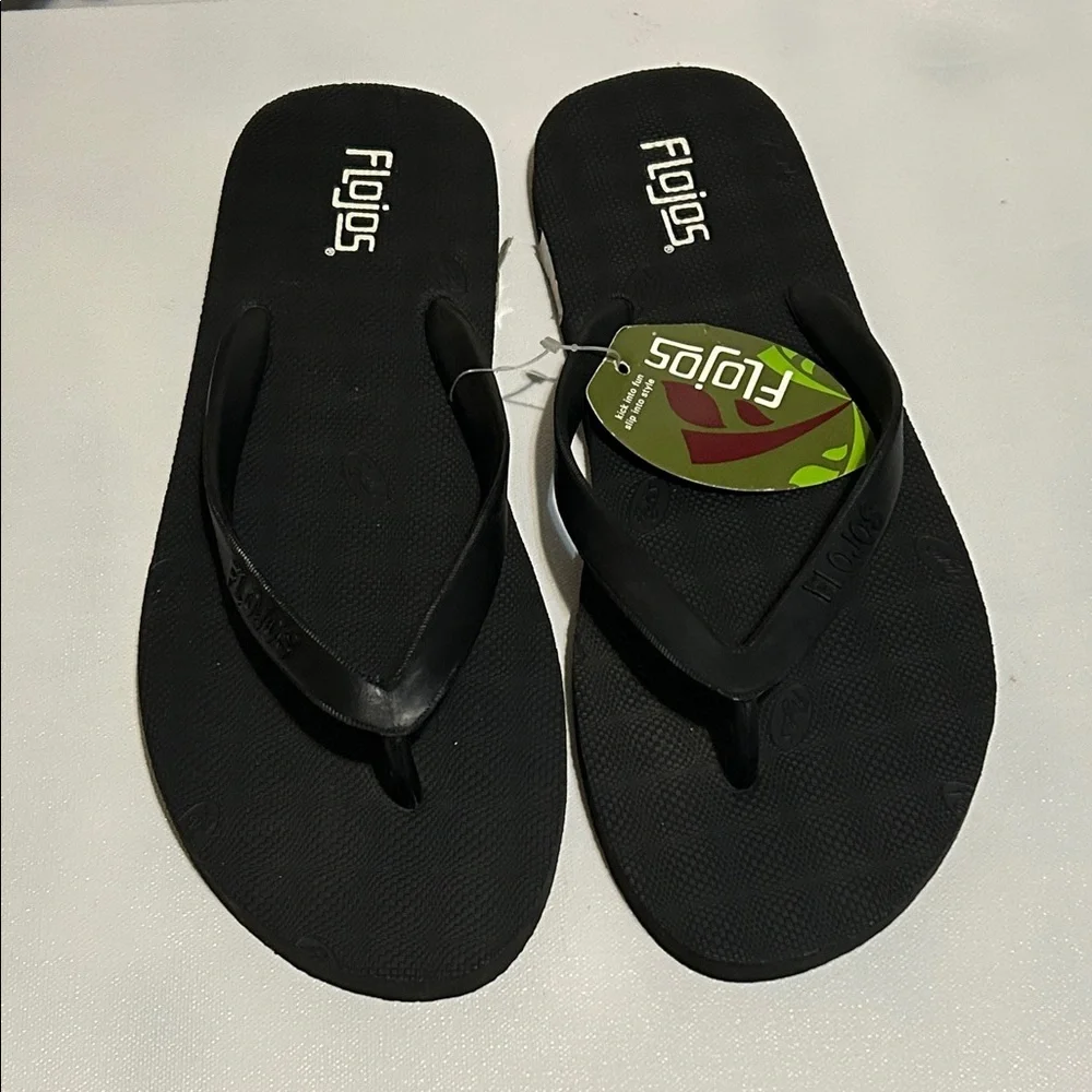 Flojos Black Flip Sandals with Green Tag